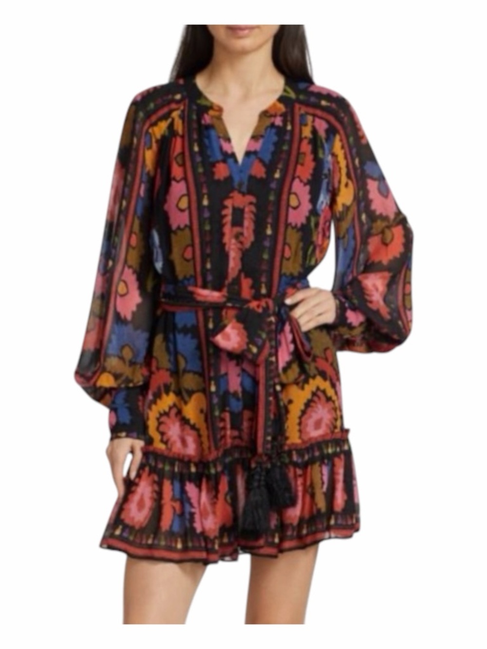 Farm Rio Flowers Floral Long Sleeve Mini Dress - Picture 2 of 16
